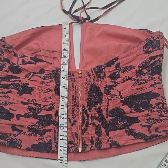 Anthropologie Halter Women's Coral and Black Patterned Top 16 - Picture 5 of 7
